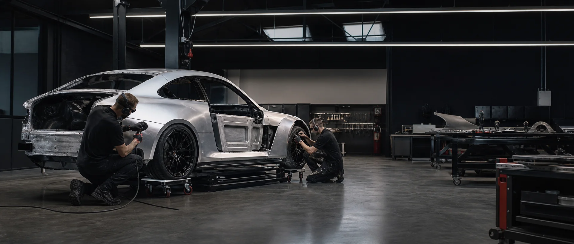 Motorsportfahrzeug im individuellen Werkstattaufbau