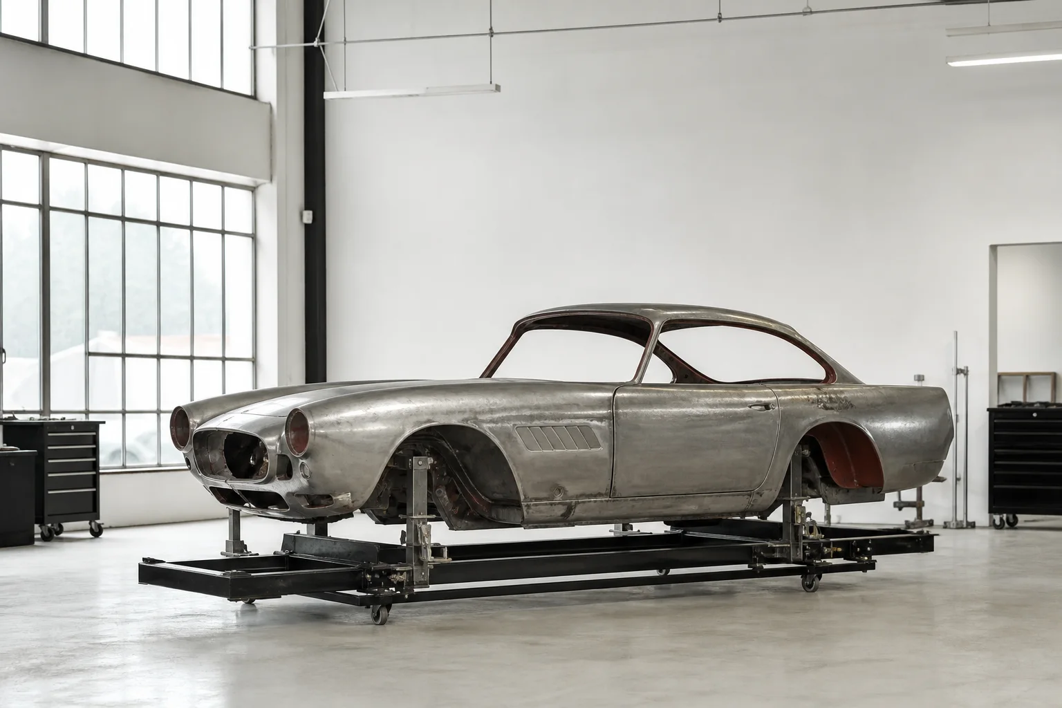 Klassische Fahrzeugkarosserie während der Restaurierung